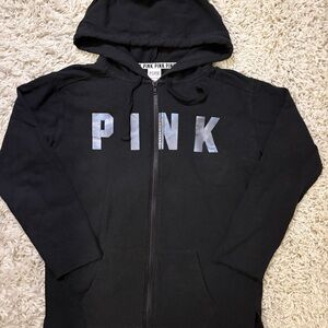 PINK Victoria's Secret Black Zip-Up Hoodie Sweatshirt